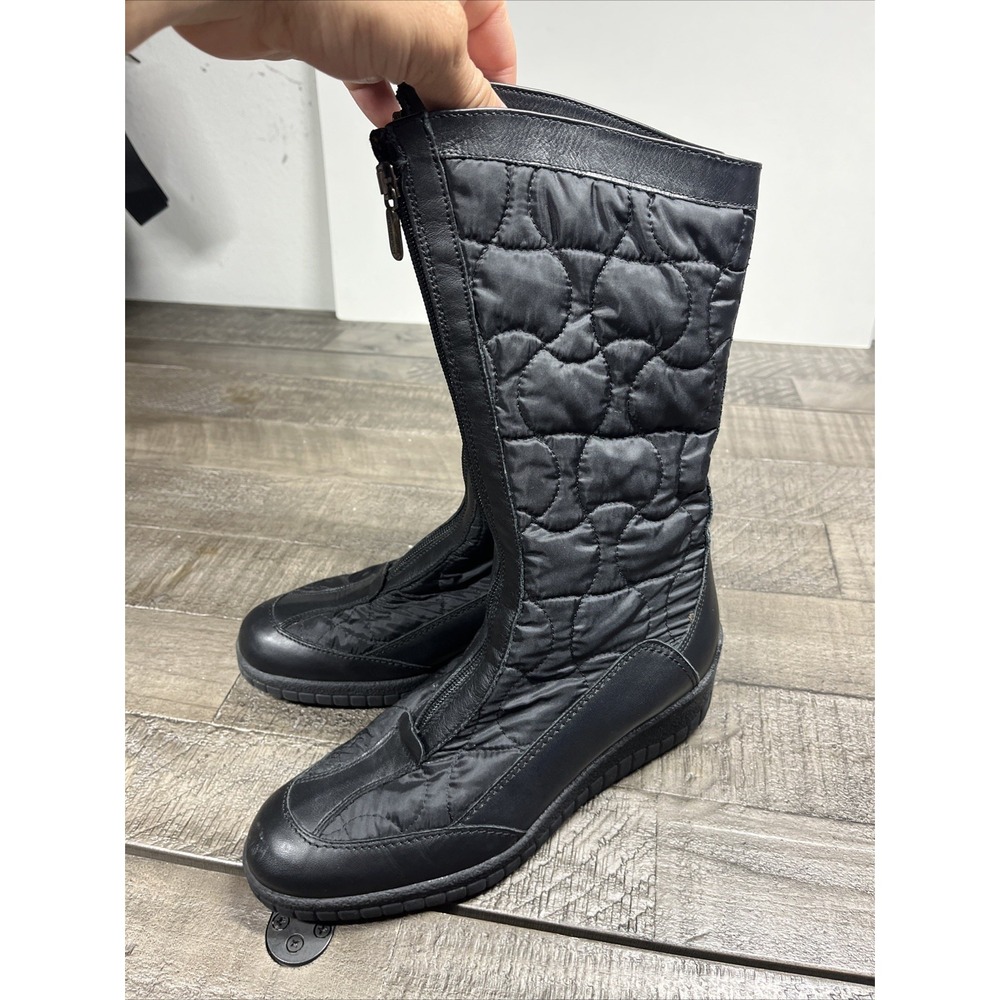 Aquatalia Black Leather Weatherproof Boots Zipper Rain Snow Winter - Preowned